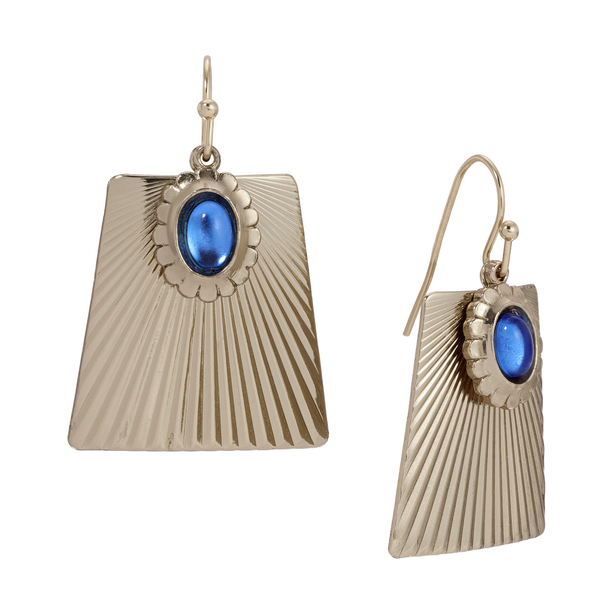 Blue Oval Bead Corrugated Rectangle Drop Earrings
