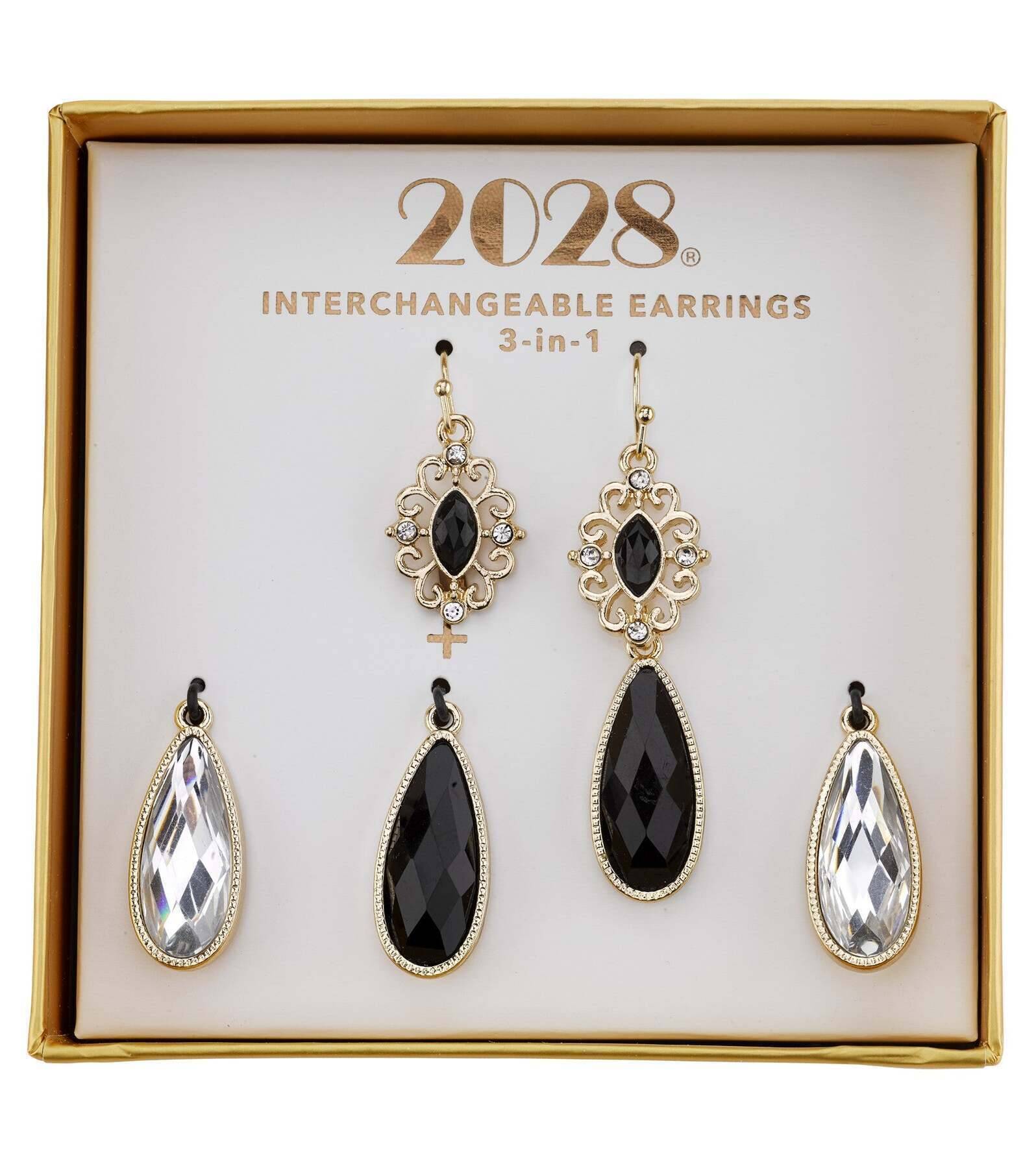 2028 Jewelry 3-In-1 Teardrop & Clear Crystal Interchangeable Earring Set