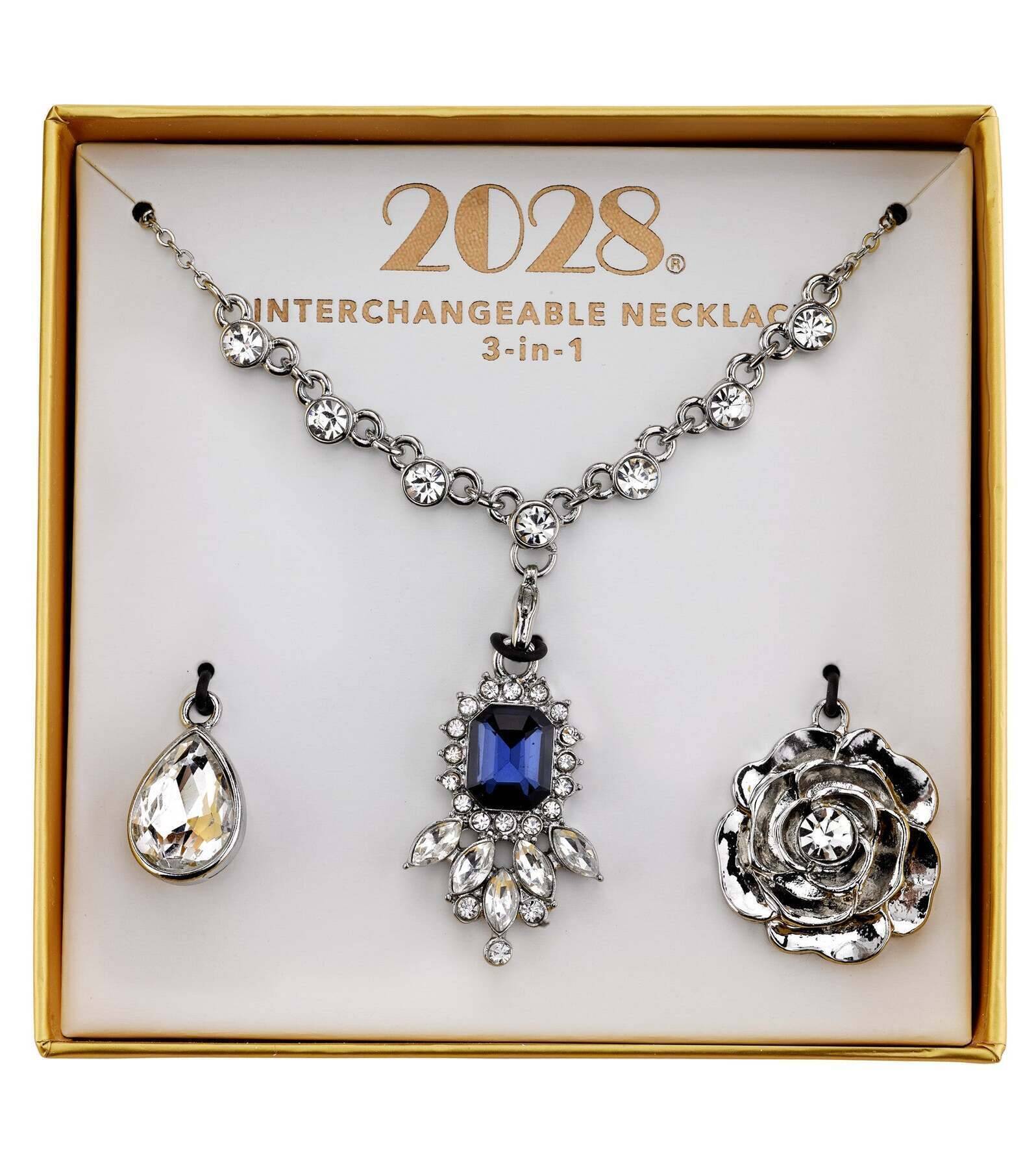 2028 Jewelry 3-In-1 Bridal Octagon Crystal Interchangeable Necklace Set 16" + 3" Extender