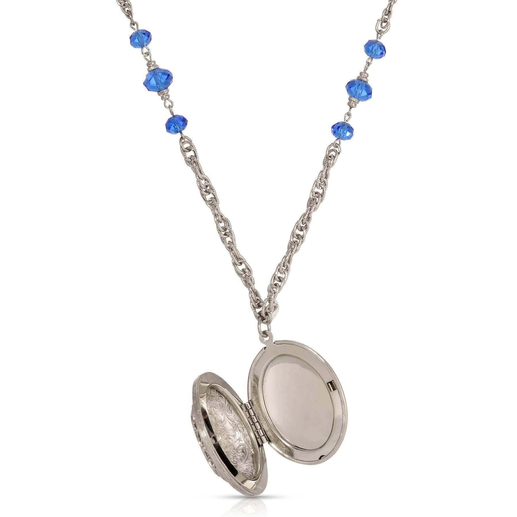 Symbols Of Faith Star of Bethlehem Crystal Bead Enamel Locket Necklace 28"