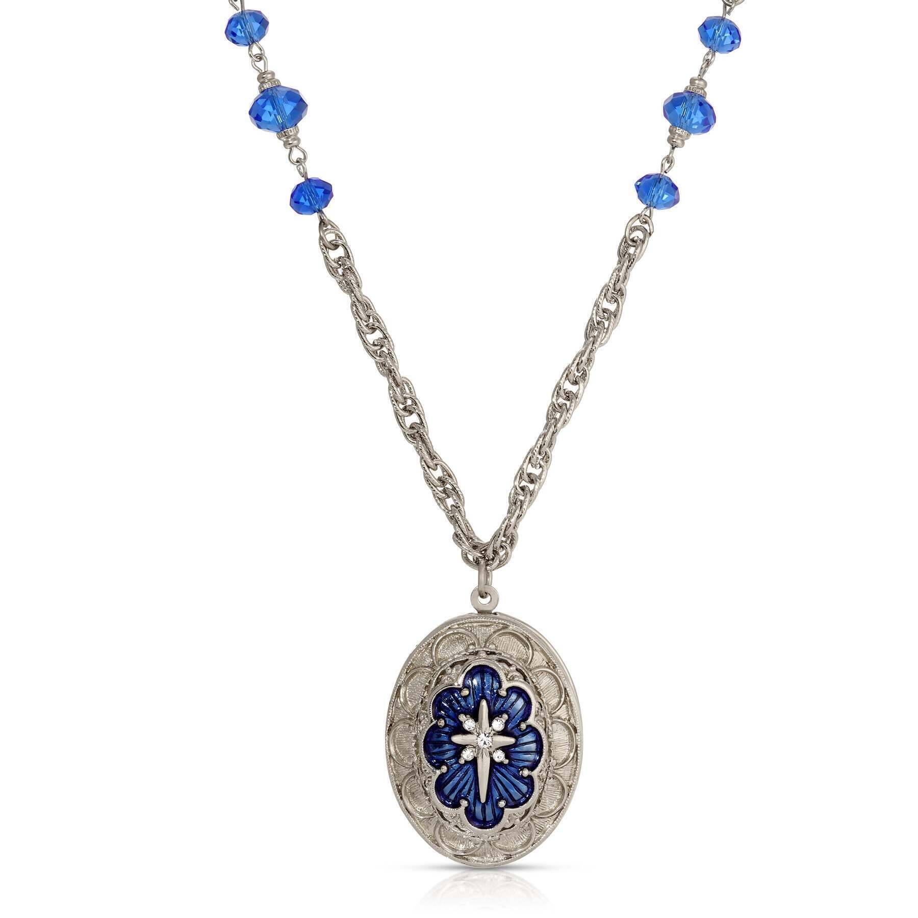 Symbols Of Faith Star of Bethlehem Crystal Bead Enamel Locket Necklace 28"