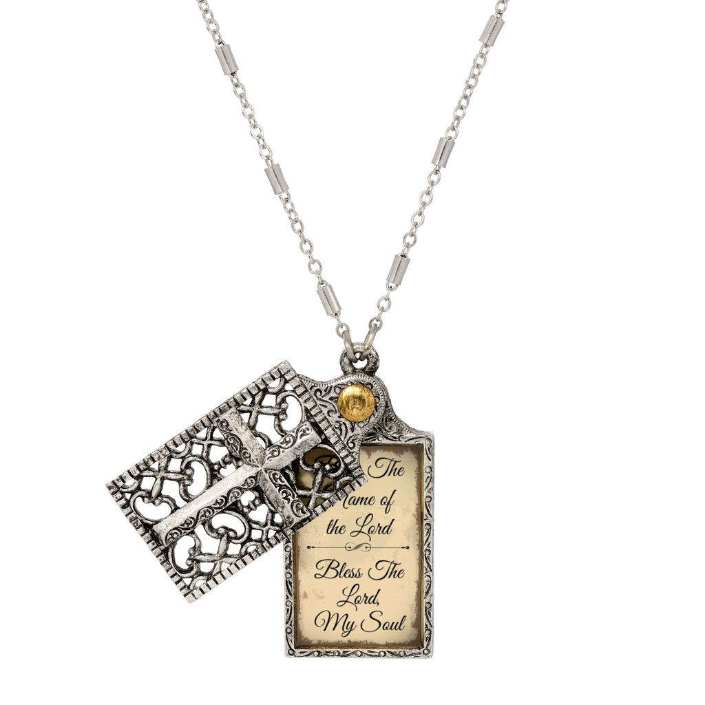 Cross and "Bless" Slide Locket Necklace 28"