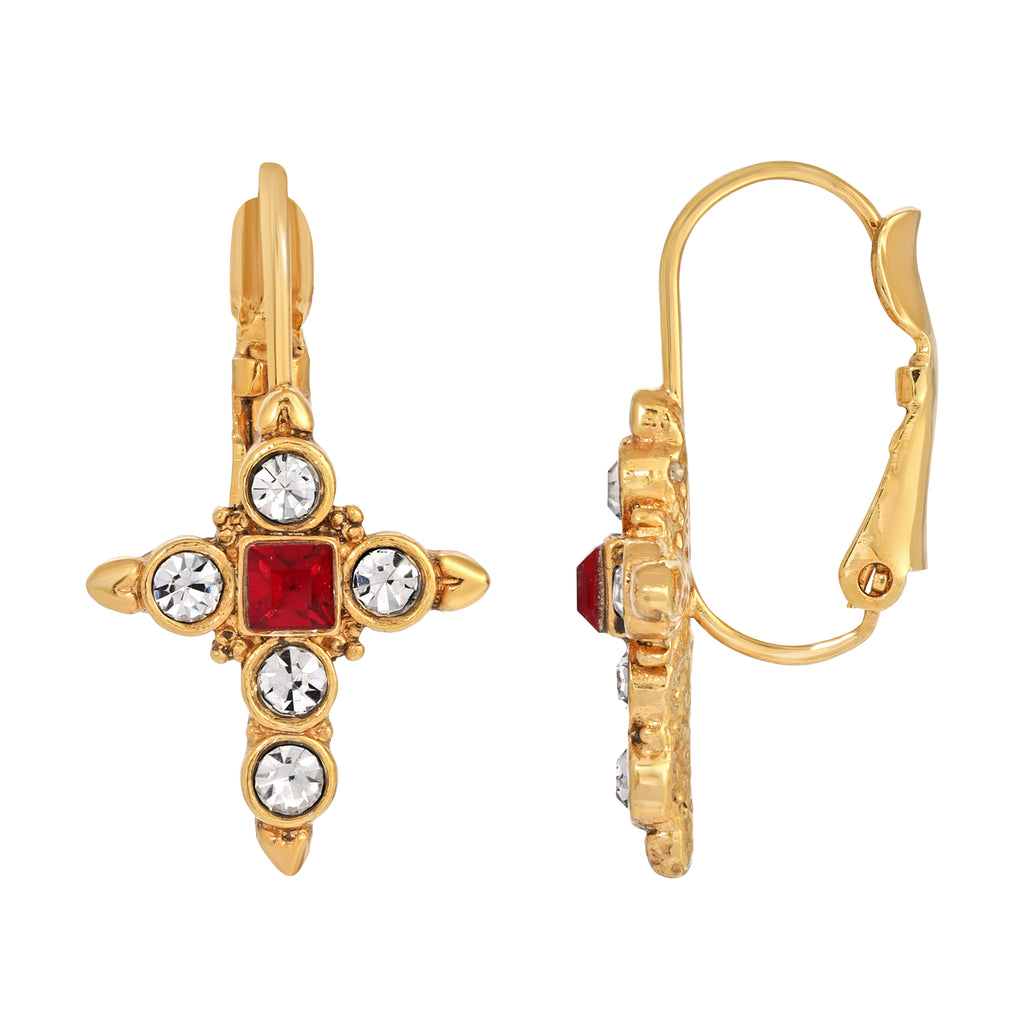 Symbols Of Faith Crystal Siam Red Cross Earrings