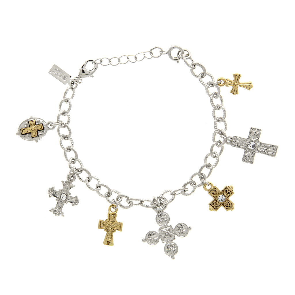 Symbols Of Faith Seven Cross Charm Bracelet