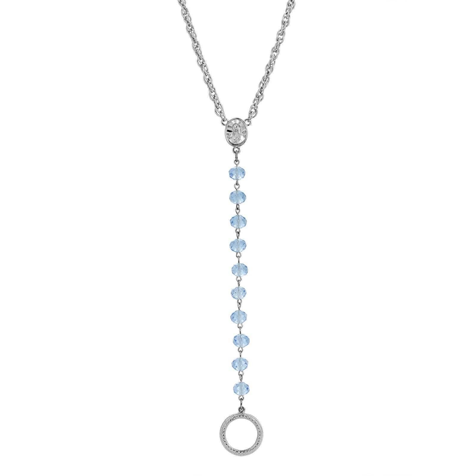 Symbols Of Faith Mary Medallion Crystal Rosary Badge And Eyeglass Holder Y-Necklace 16" + 3" Extender