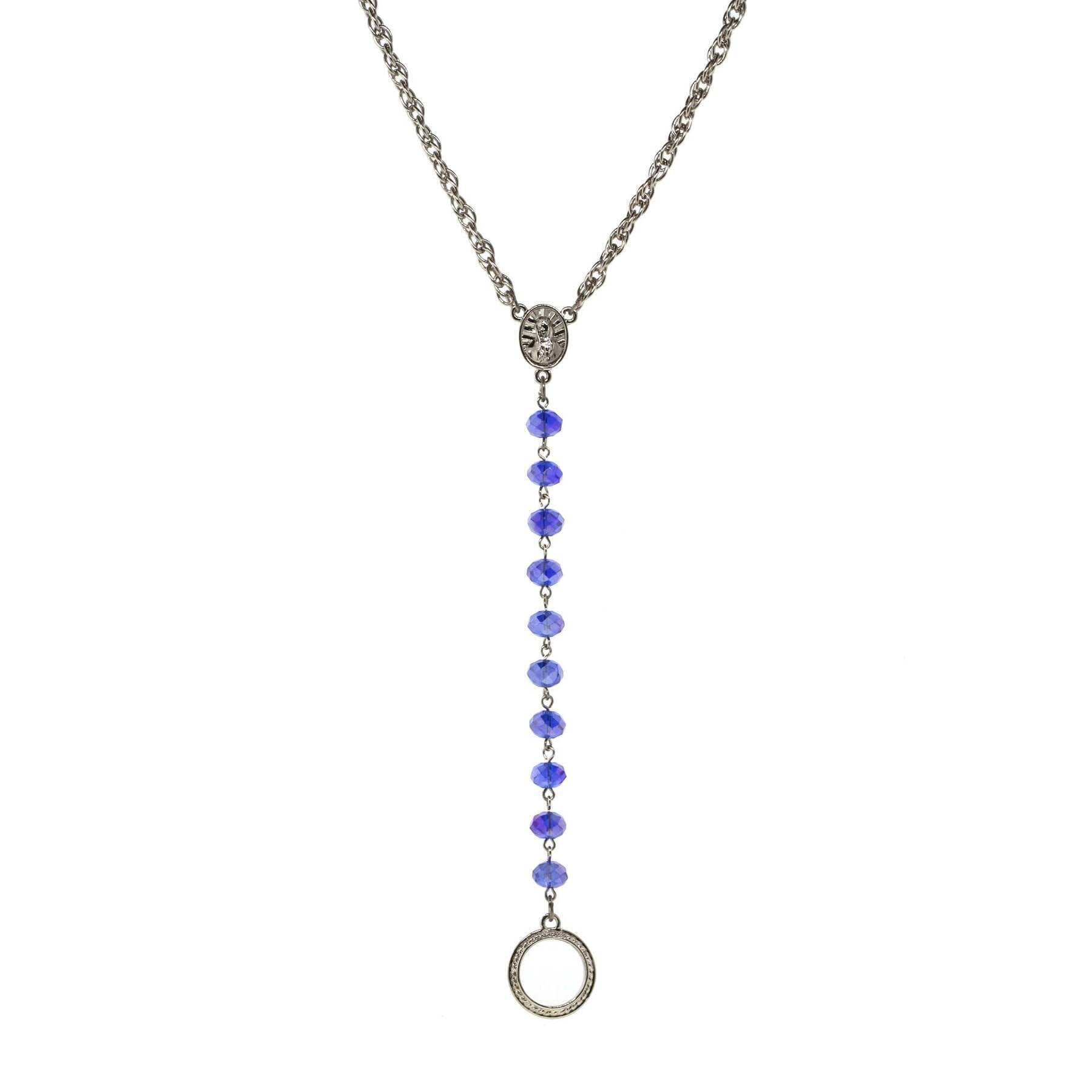 Symbols Of Faith Mary Medallion Crystal Rosary Badge And Eyeglass Holder Y-Necklace 16" + 3" Extender