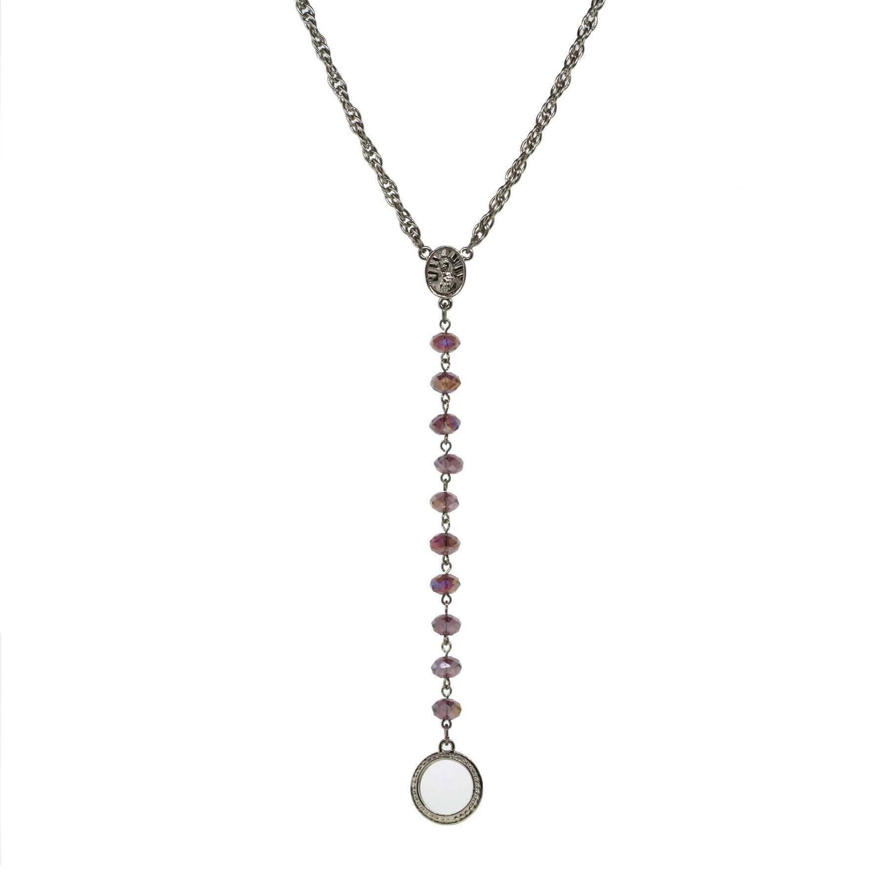 Symbols Of Faith Mary Medallion Crystal Rosary Badge And Eyeglass Holder Y-Necklace 16" + 3" Extender