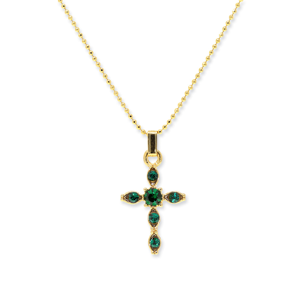 Symbols Of Faith Emerald Green Crystal Cross Pendant Necklace 16" + 3" Extension