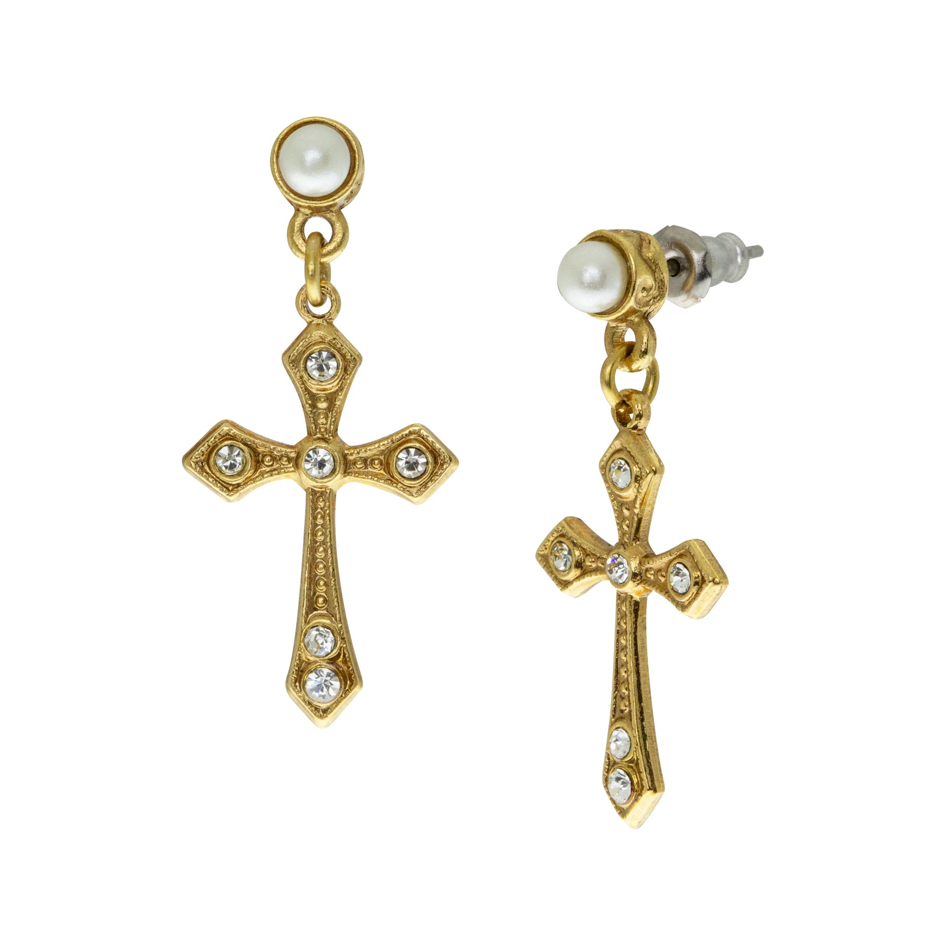 Symbols Of Faith Crystal Cross Stud Drop Earrings| Catholic