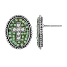 Symbols Of Faith Pewter Seeded Beads & Crystal Cross Oval Button Post Earrings