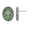 Symbols Of Faith Pewter Seeded Beads & Crystal Cross Oval Button Post Earrings