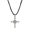 Symbols Of Faith Baguette Crystal Cross Pendant Black Satin Cord Necklace 14