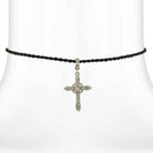 Symbols Of Faith Vintage Style Silver Cross Pendant Black Rayon Cord Necklace 15" + 3" Extender