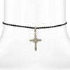Symbols Of Faith Vintage Style Silver Cross Pendant Black Rayon Cord Necklace 15