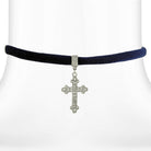 Symbols Of Faith Filigree Cross Pendant Necklace On Black Velvet Ribbon 12" + 5" Extender