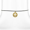 Symbols Of Faith Gold Budded Cross Pendant Black Satin Cord Necklace 14