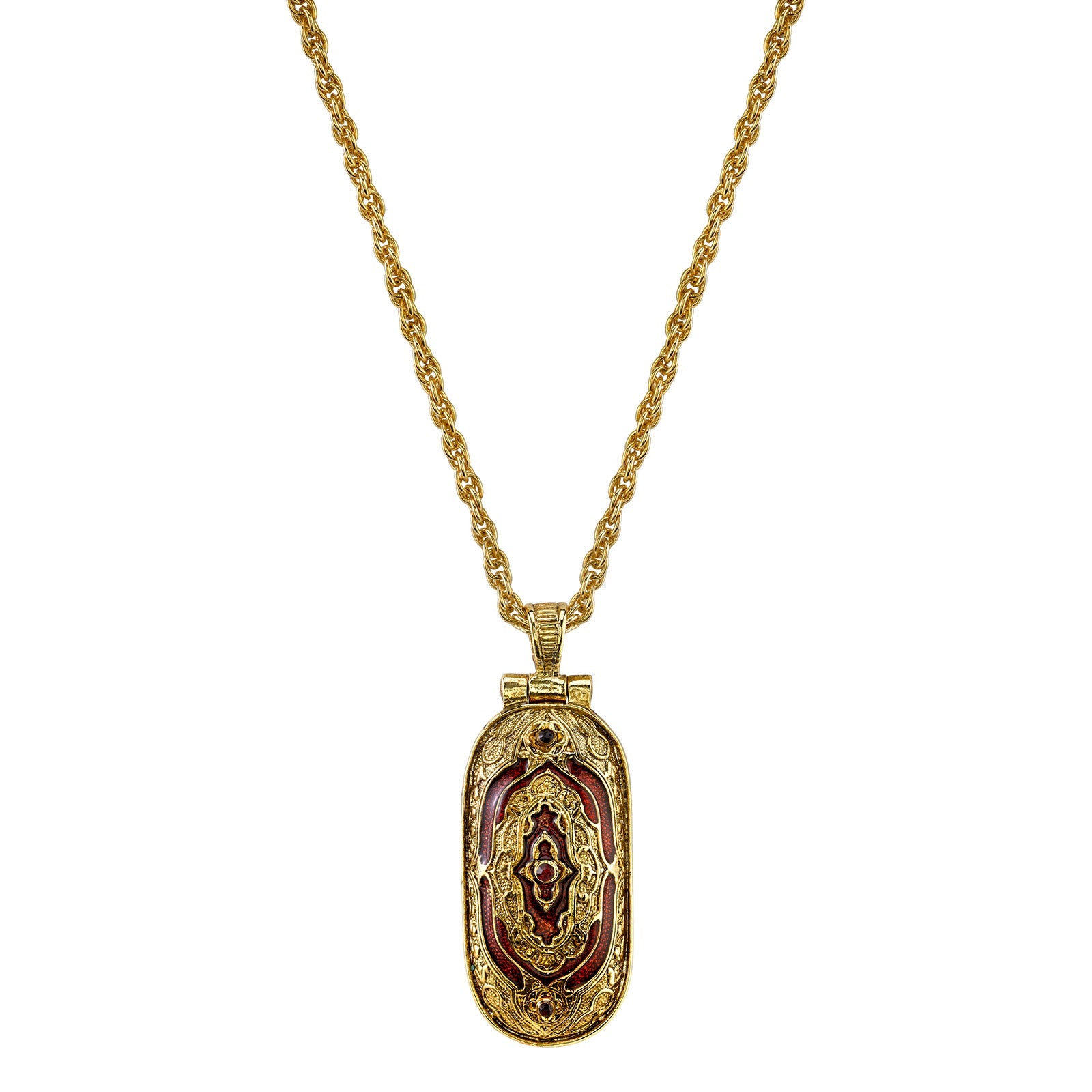 Symbols Of Faith Red Enamel Swing Open Pendant Enclosed Reliquary Crucifix Necklace 30"