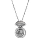 Symbols Of Faith Hand Enamel Enclosed Virgin Mary Lift Up Pendant Necklace 16" + 3" Extender open view - Blue