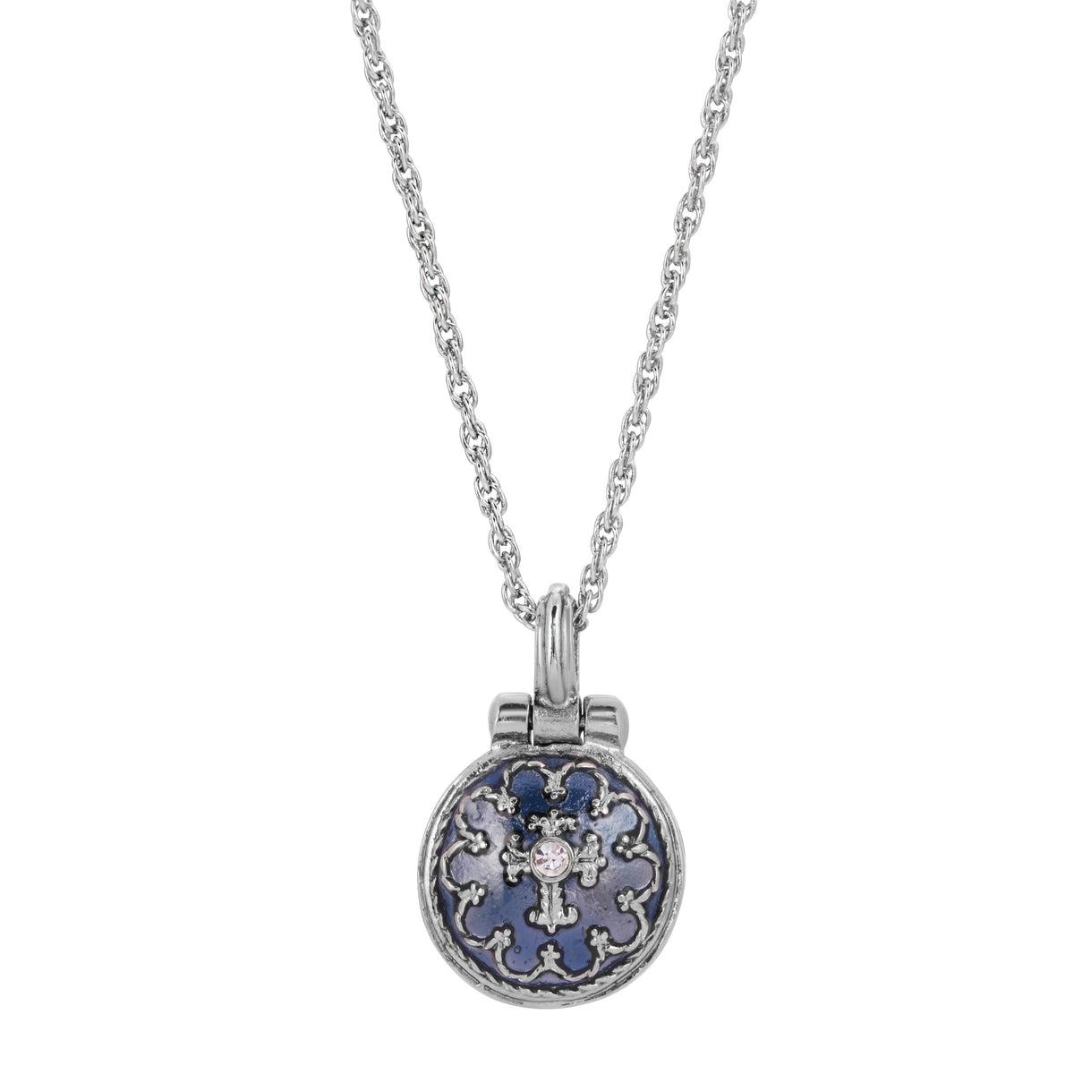 Symbols Of Faith Hand Enamel Enclosed Virgin Mary Lift Up Pendant Necklace 16" + 3" Extender - Blue