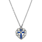 Symbols Of Faith Pewter Blue Enamel Cross Crystal Heart Pendant Necklace 16" + 3" Extender