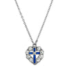 Symbols Of Faith Pewter Blue Enamel Cross Crystal Heart Pendant Necklace 16