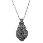 Symbols Of Faith Antiqued Pewter Blue Crystal Cross Locket Necklace 28"