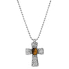 Symbols Of Faith Antiqued Hammered Metal Cross With Oval Gemstone Pendant Necklace 22