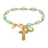 Symbols Of Faith Aqua Glass Chalcedony Baroque Crucifix & Madonna and Child Cameo Link Bracelet