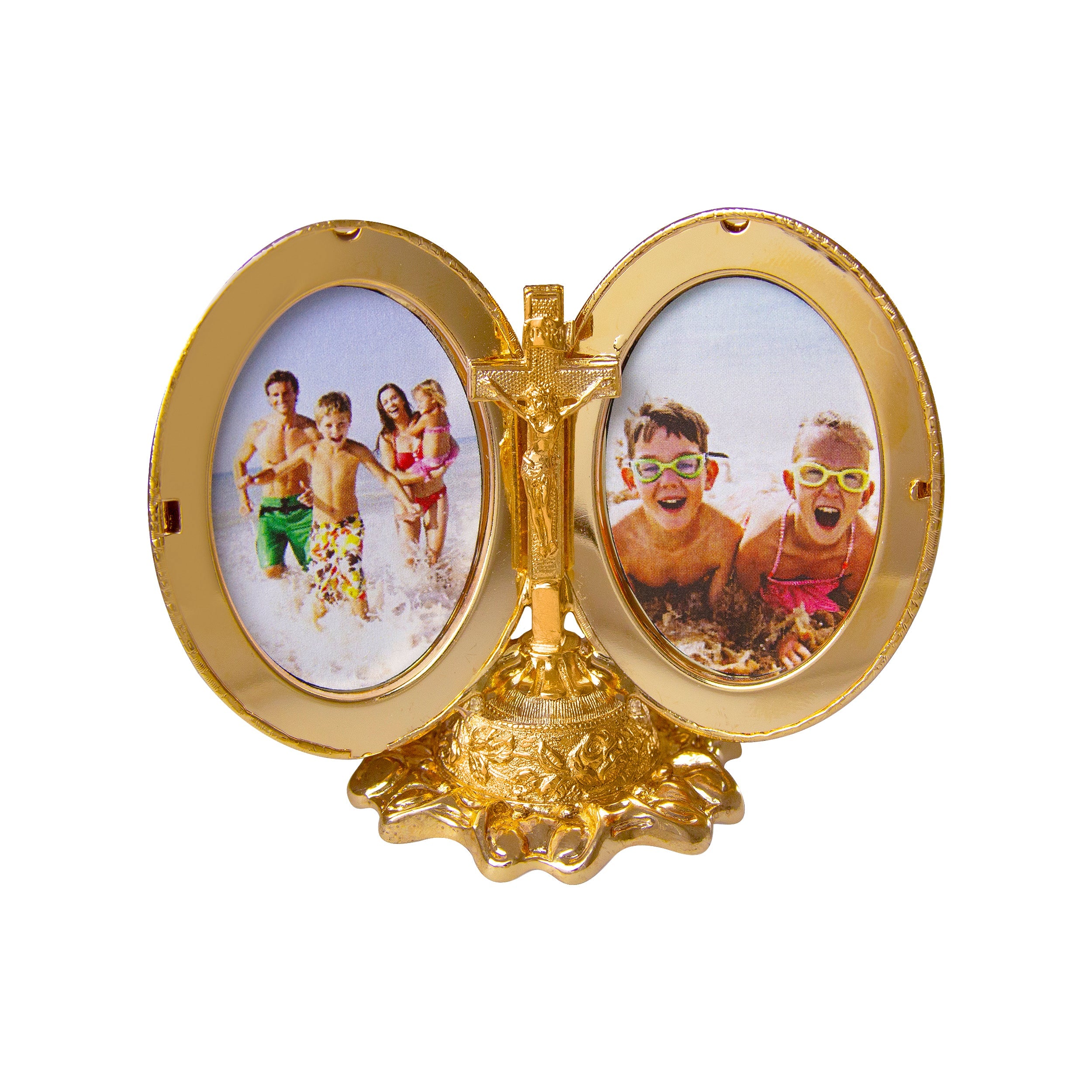 Symbols Of Faith Crucifix Photo Locket Gold Tabletop Decor Stand