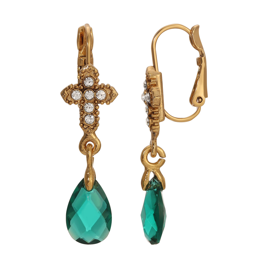 Symbols Of Faith Crystal Cross Briolette Stone Elegance Drop Earrings