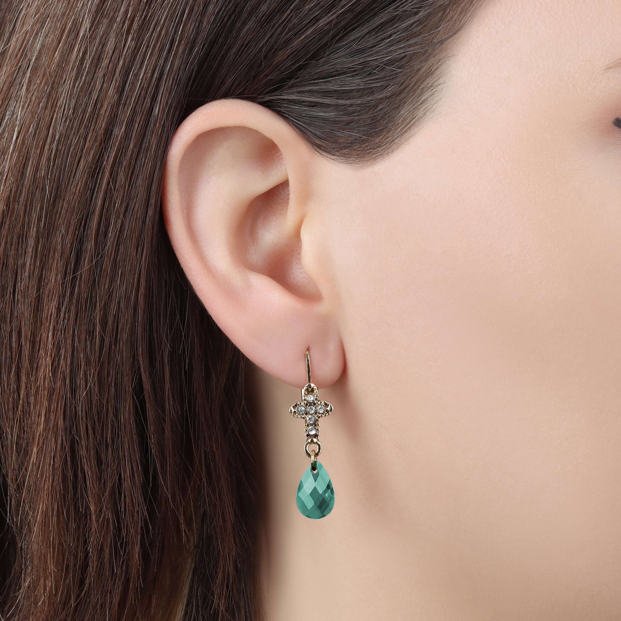 Symbols Of Faith Crystal Cross Briolette Stone Elegance Drop Earrings