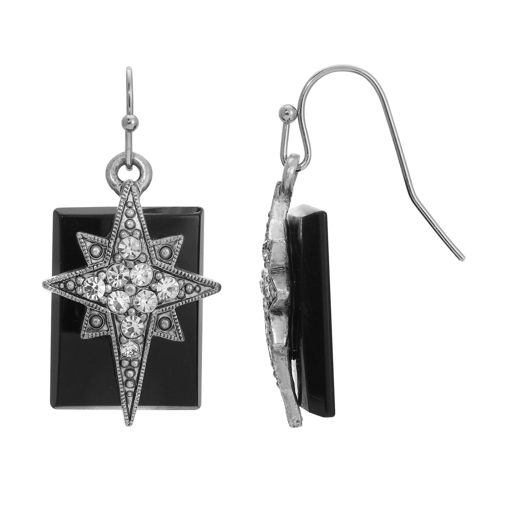 Symbols Of Faith Onyx Gemstone Star Of Bethlehem Crystal Drop Earrings
