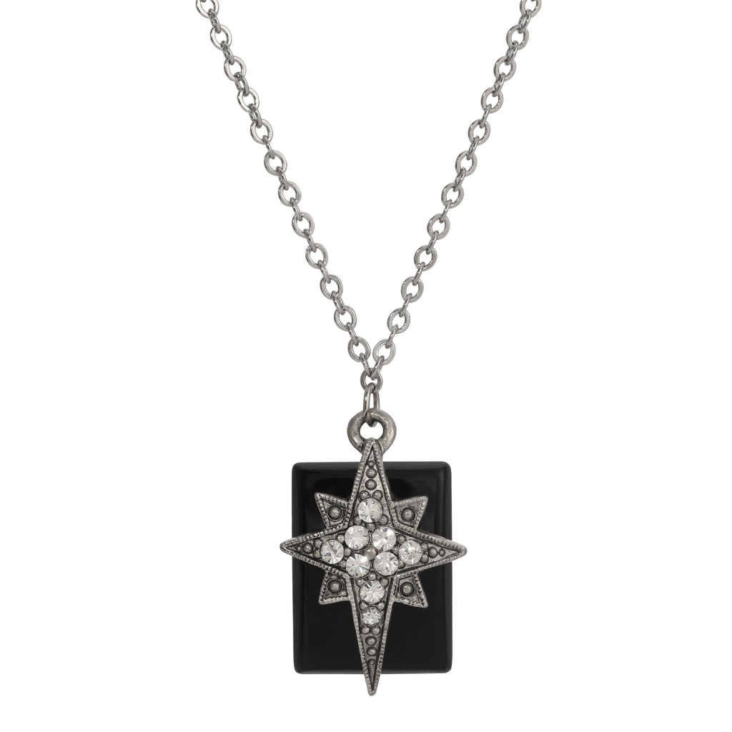 Symbols Of Faith Onyx Gemstone Star Of Bethlehem Crystal Pendant Necklace 16"