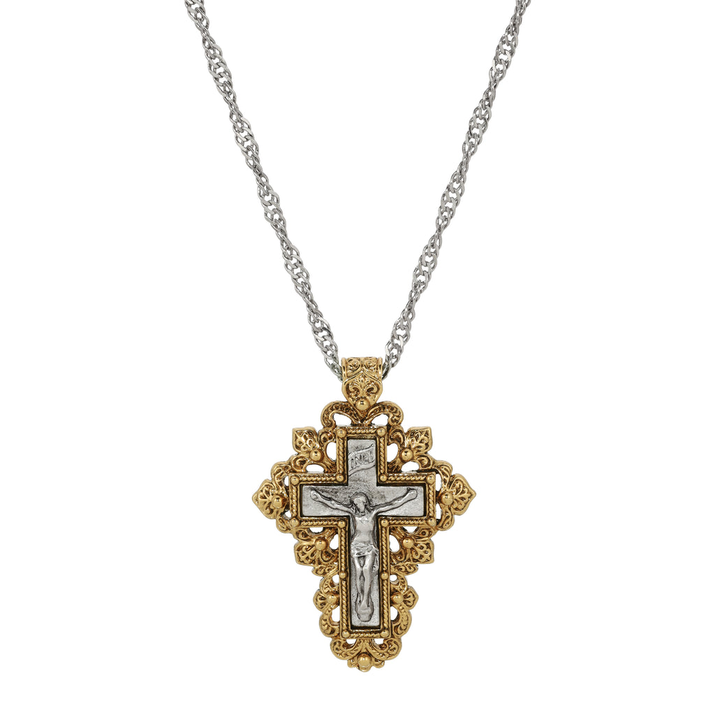 1928 Jewelry Fleur De Lis Cross & Crucifix Pendant Necklace 24"