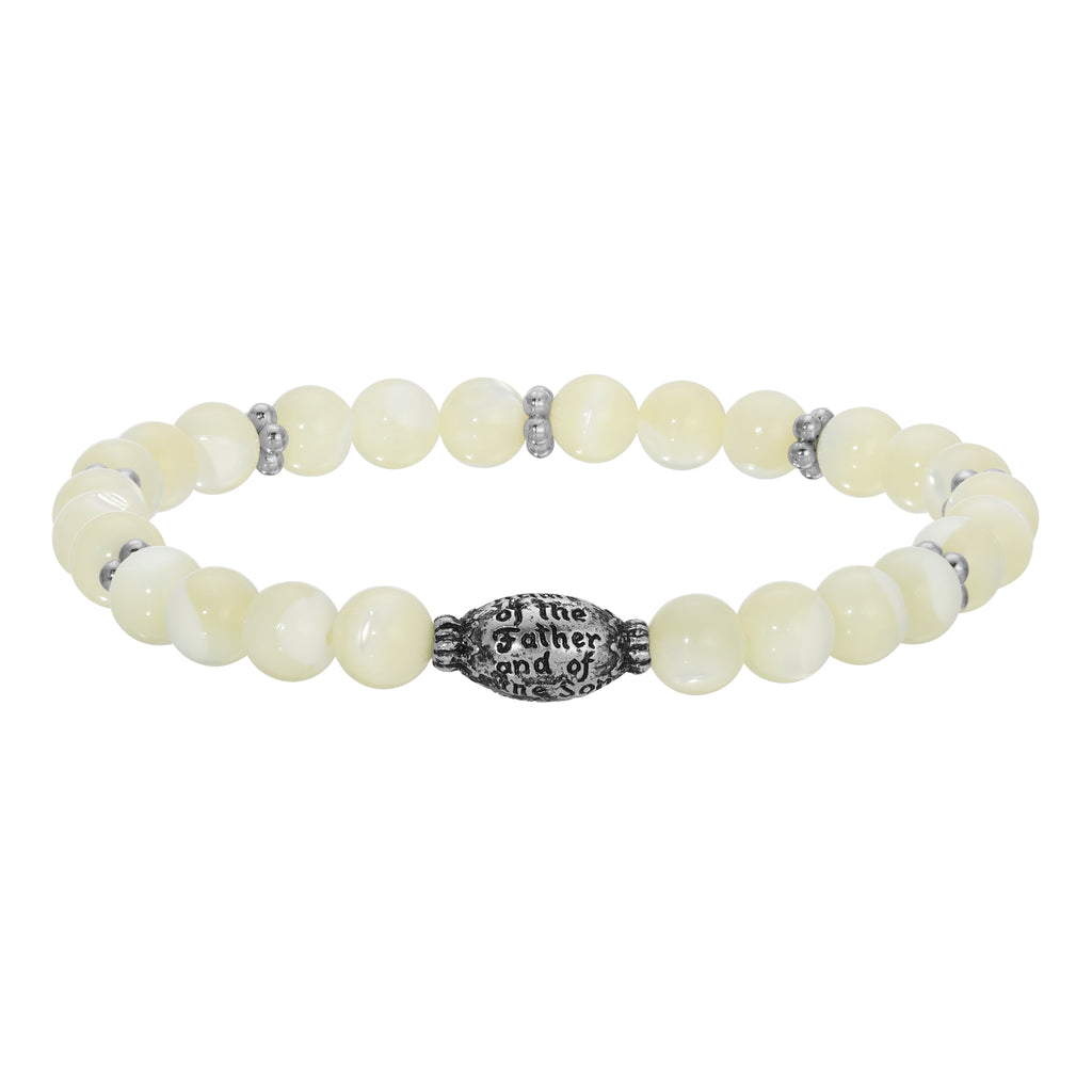 Symbols Of Faith Mother Of Pearl Prayer Bead Stretch Bracelet