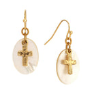 Symbols Of Faith Mother Of Pearl Gold Dove Cross Drop Earrings
