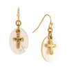 Symbols Of Faith Mother Of Pearl Gold Dove Cross Drop Earrings