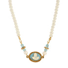 Symbols Of Faith Aqua & Ivory Mother And Child Cameo Faux Pearl Strand Necklace 16" + 3" Extension