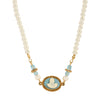 Symbols Of Faith Aqua & Ivory Mother And Child Cameo Faux Pearl Strand Necklace 16