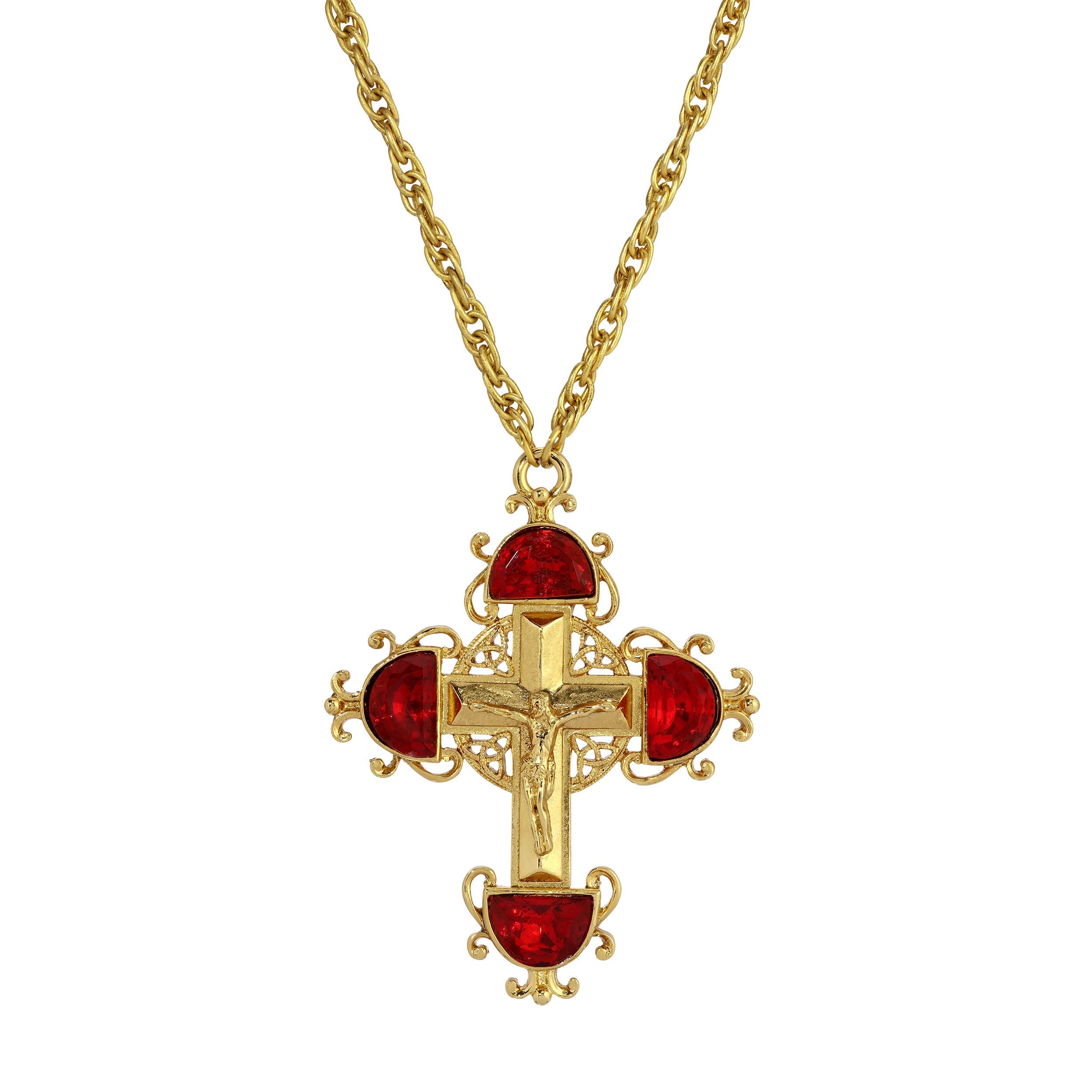 Symbols Of Faith Halfmoon Crystal Crucifix Pendant Necklace 28"