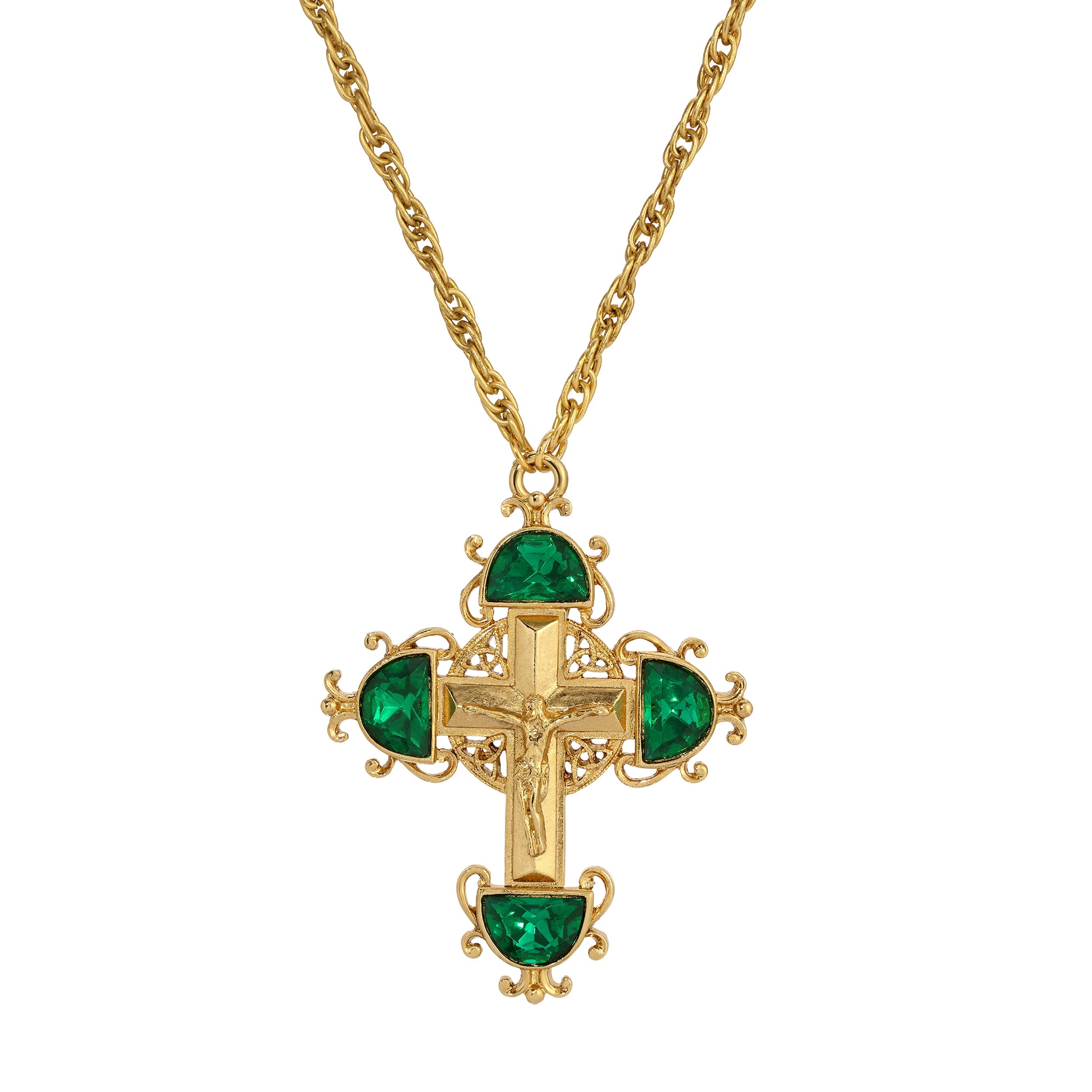 Symbols Of Faith Halfmoon Crystal Crucifix Pendant Necklace 28"