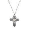 Symbols of Faith Antiqued Cross & Faux Pearl Cable Chain Necklace 24
