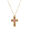 Symbols Of Faith Rose Pink Crystal Floral Cross Pendant Necklace 28