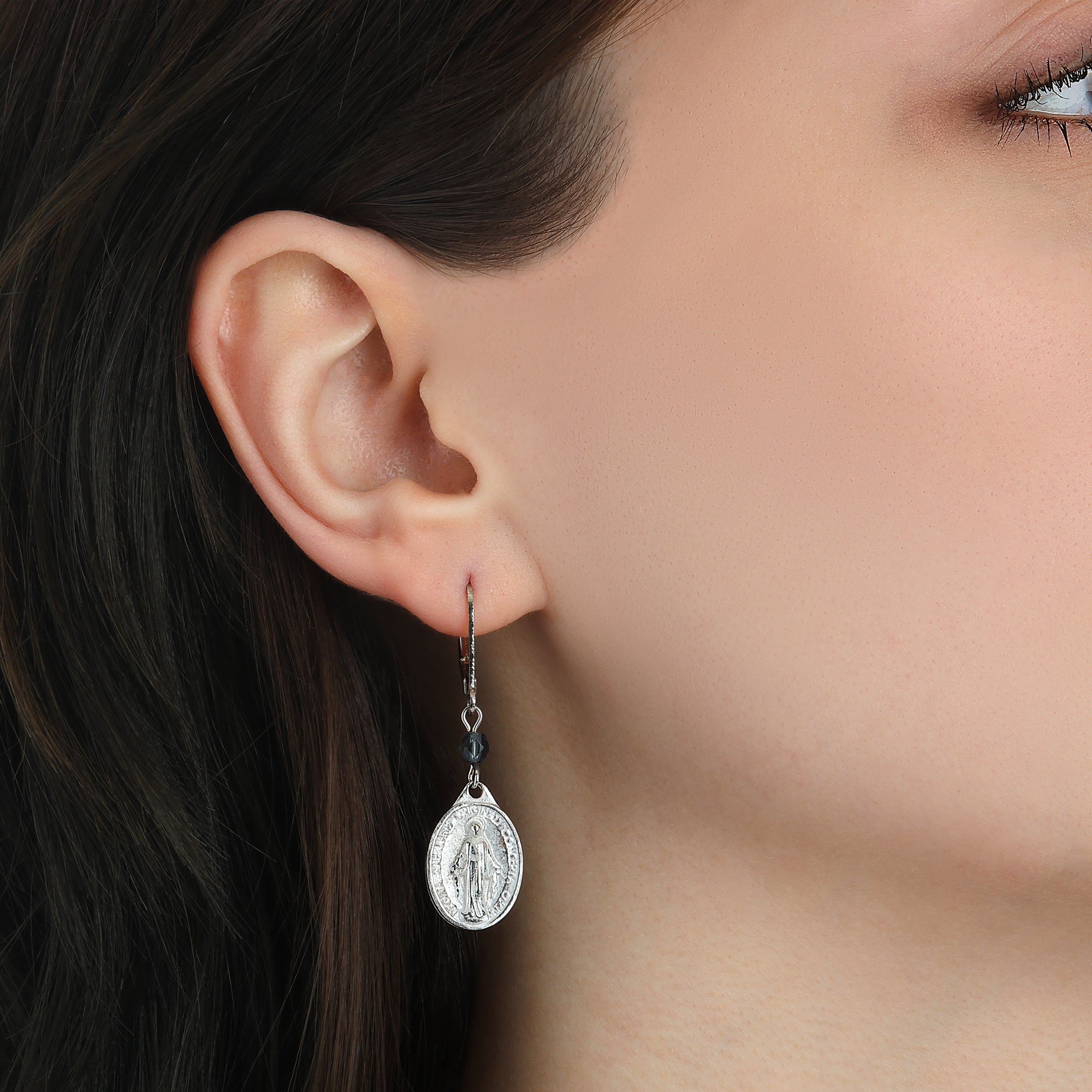 Symbols Of Faith Miraculous Medal & Beads Drop Earrings