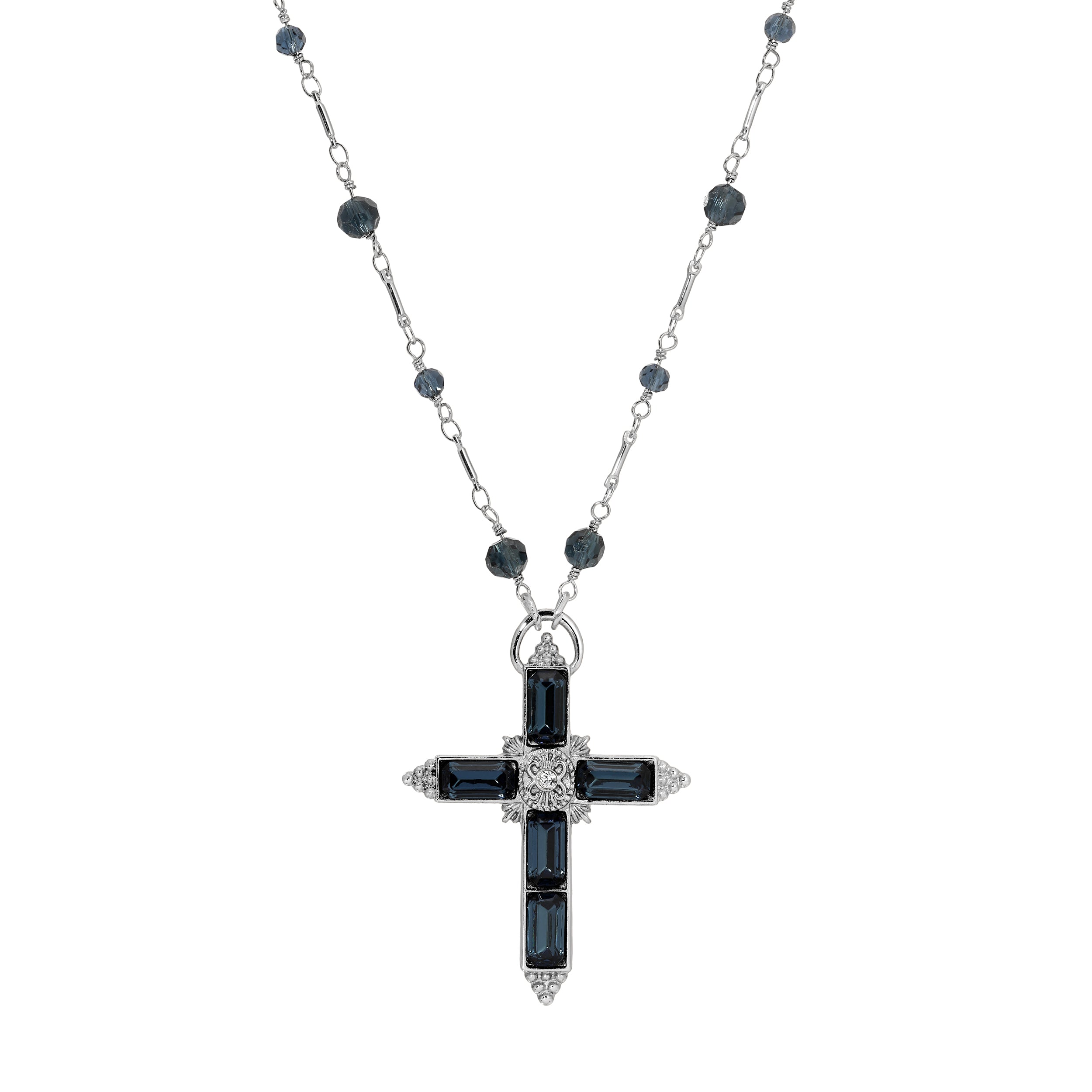 Symbols Of Faith Cross Crystal Pendant Beaded Chain Necklace 30"