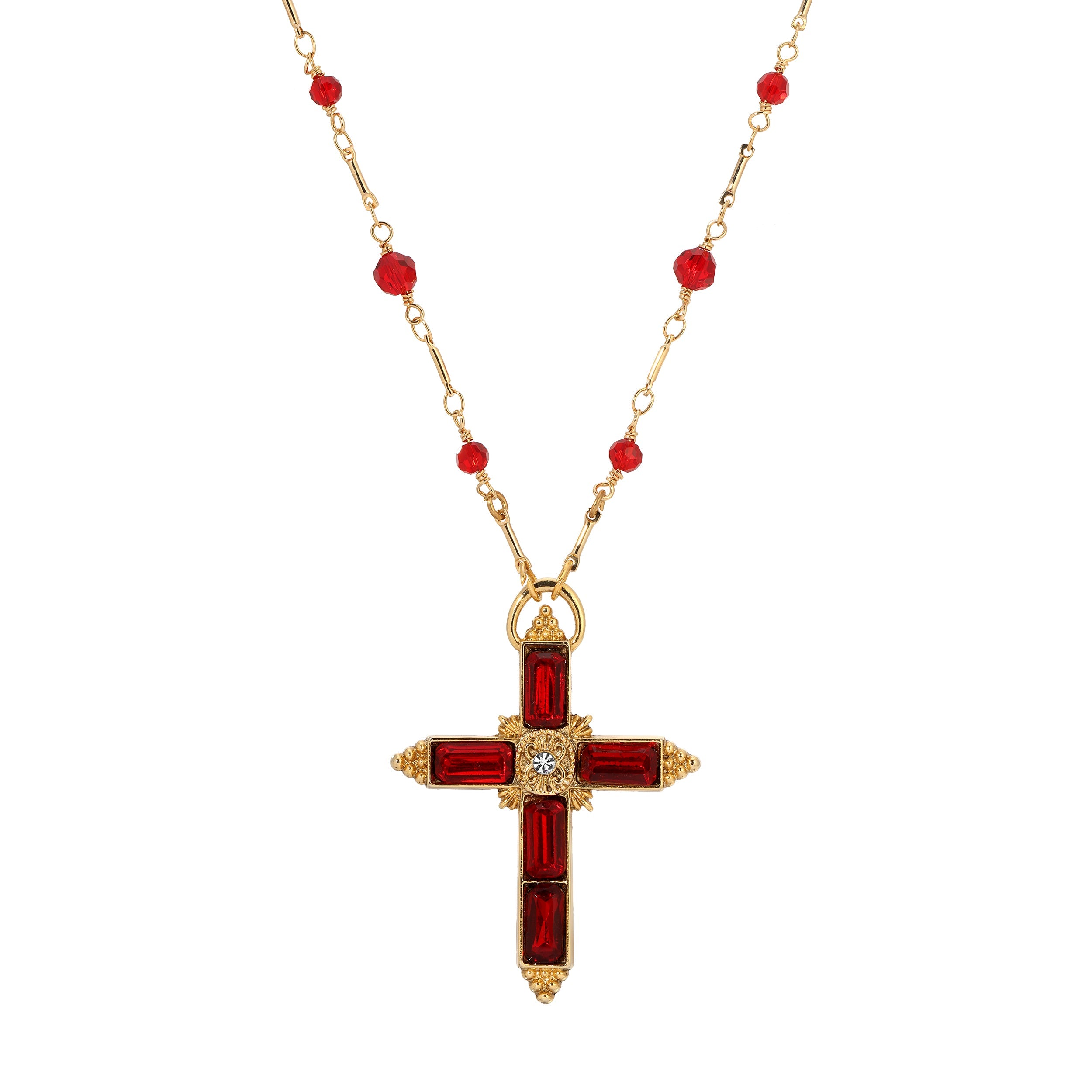Symbols Of Faith Cross Crystal Pendant Beaded Chain Necklace 30"