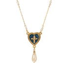 Symbols of Faith Blue Enamel Heart Cross and Pearl Drop Necklace 16" + 3" Extension