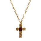 Symbols Of Faith Garnet Red Crystal Floral Cross Pendant Necklace 28"