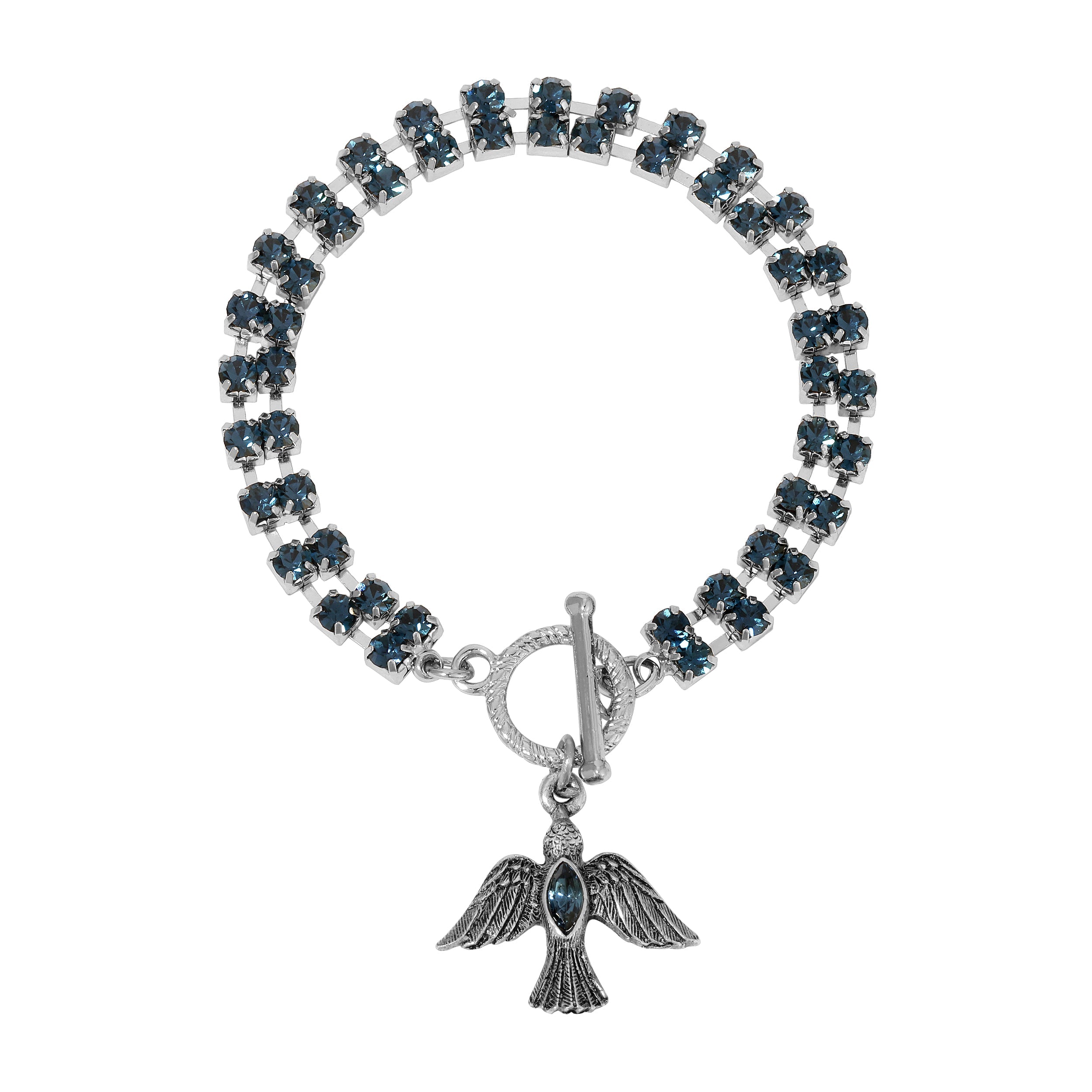 Symbols Of Faith Rhinestone Dove Charm With Crystal Toggle Bracelet