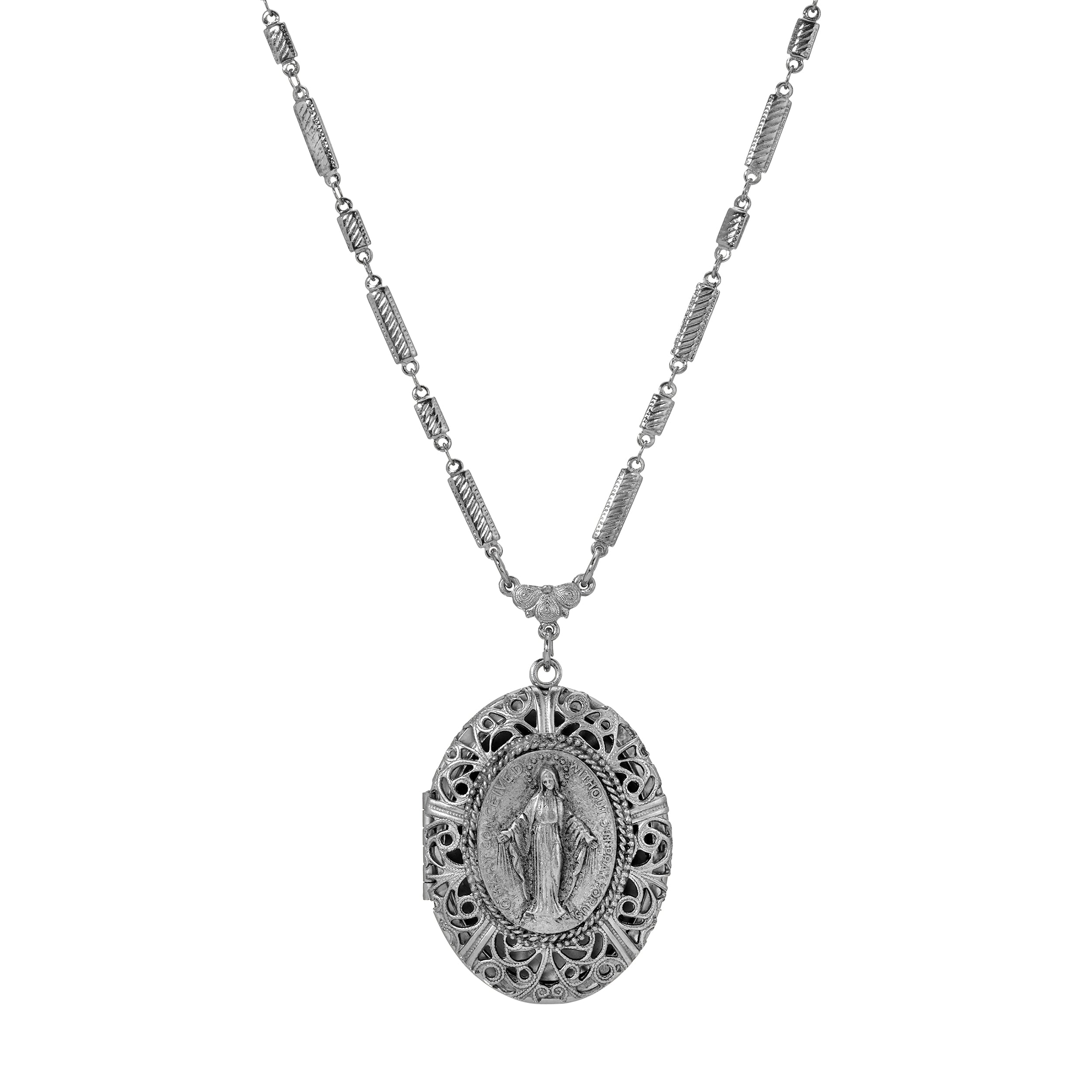 Symbols Of Faith Oval Virgin Mary Photo Locket Necklace 28"